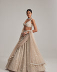 Light Beige Dense Mirror And Pearl Lehenga Set With Double Dupatta