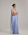 Dew Blue Cape And Satin Draped Skirt Set