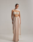 Light Beige Satin Draped Skirt Set