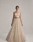 Light Beige Dense Mirror And Pearl Corset Lehenga Set