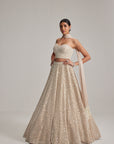 Light Beige Mirror And Pearl Corset Lehenga Set With Stole