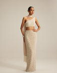 Light Beige One Shoulder Pencil Skirt With Stole Set