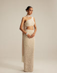 Light Beige One Shoulder Pencil Skirt With Stole Set