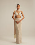 Light Beige V Neck Pencil Skirt Set.