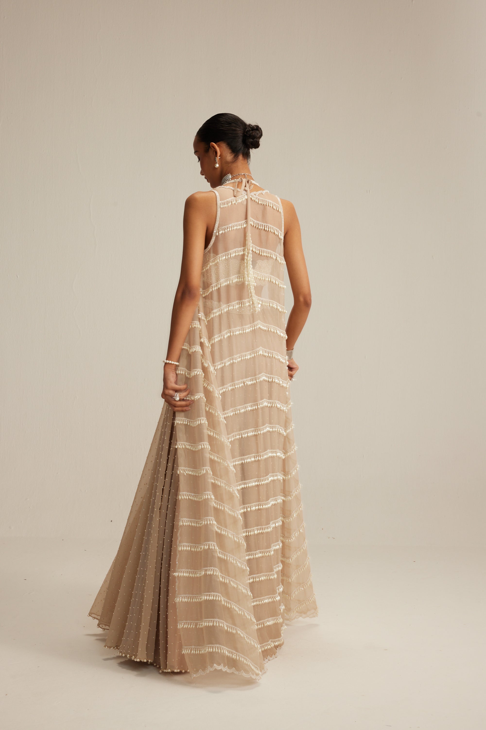 Light Beige Pearl Drop Jacket Set