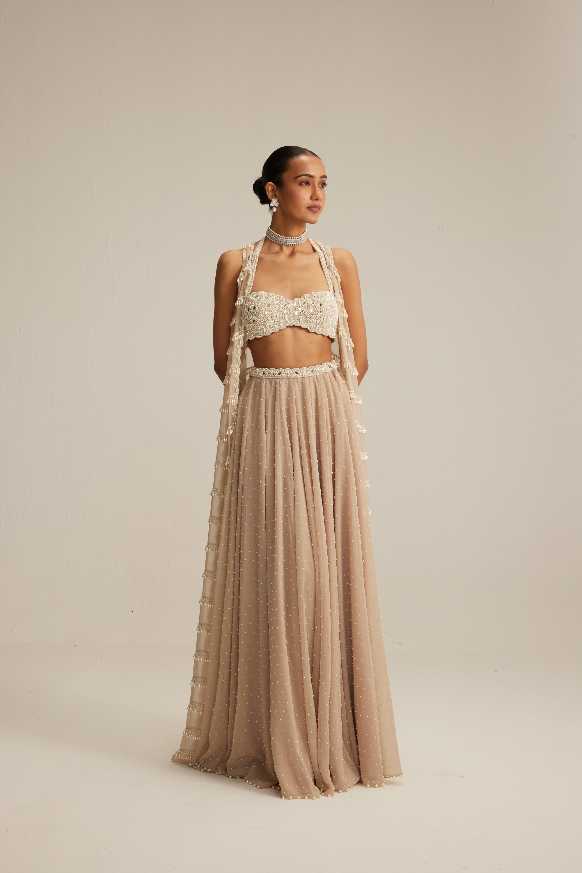 Light Beige Pearl Drop Jacket Set