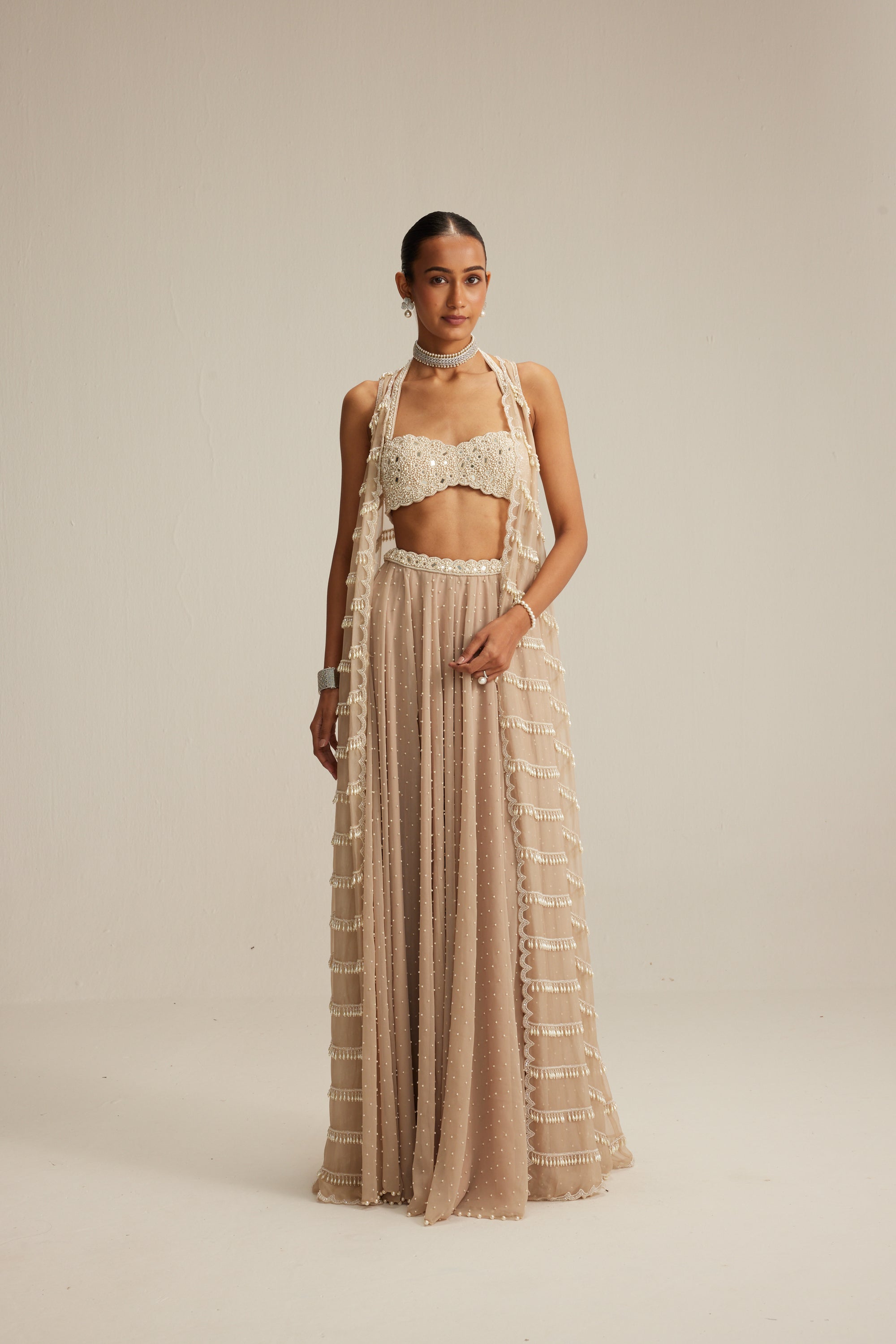 Light Beige Pearl Drop Jacket Set