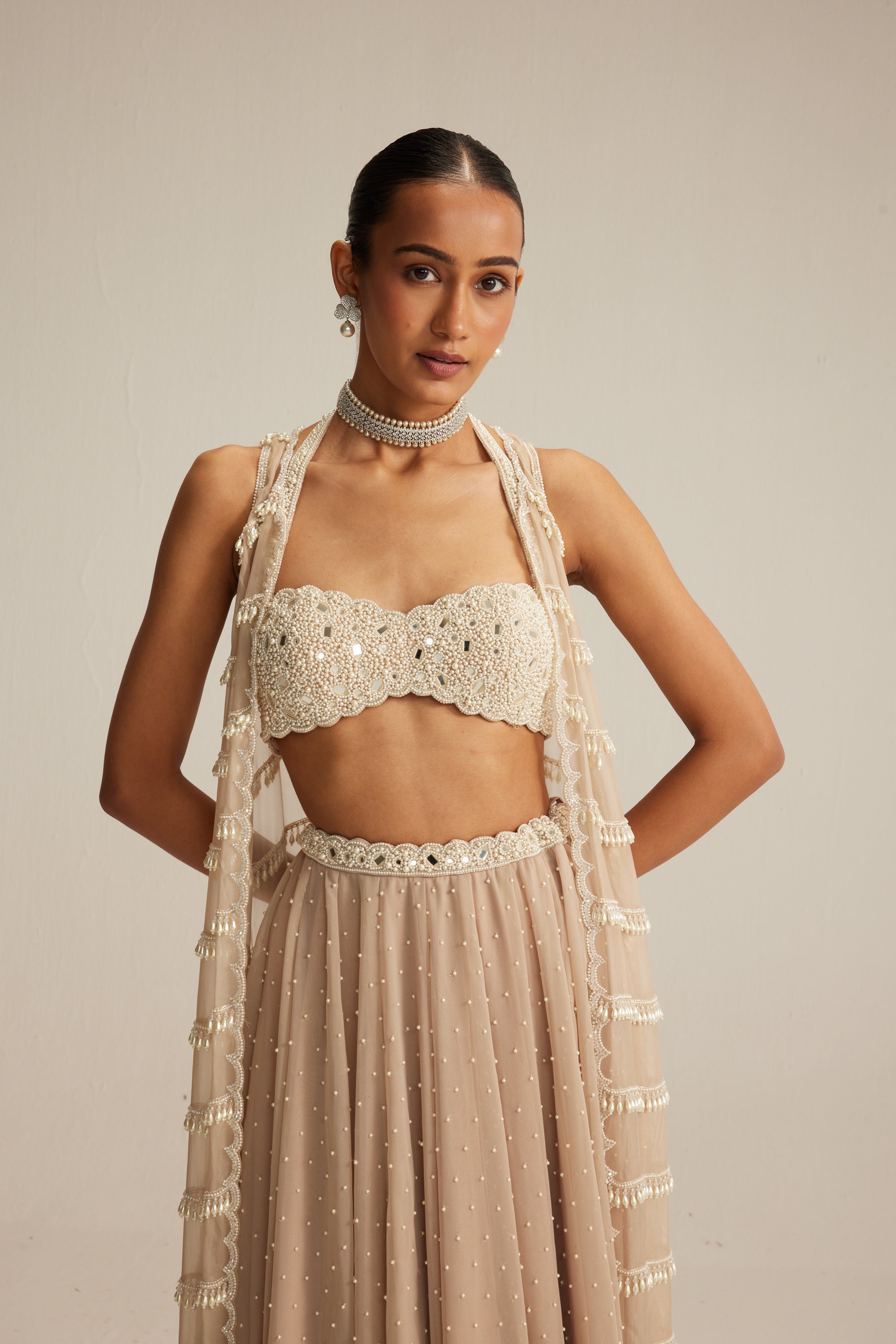 Light Beige Pearl Drop Jacket Set