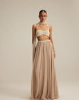 Light Beige Skirt Set With Halter Neck Blouse