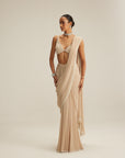 Light Beige Draped Saree Set