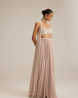 Light Beige Organza Mirror And Pearl Lehenga Set