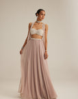 Light Beige Organza Mirror And Pearl Lehenga Set