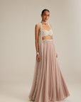 Light Beige Organza Mirror And Pearl Lehenga Set