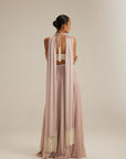 Ash Pink Georgette Skirt With Halter Neck Blouse And Stole