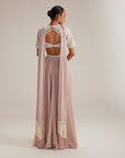 Ash Pink Georgette Skirt With High Neck Blouse And Stole