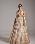 Light Beige V Neck Satin Skirt Set