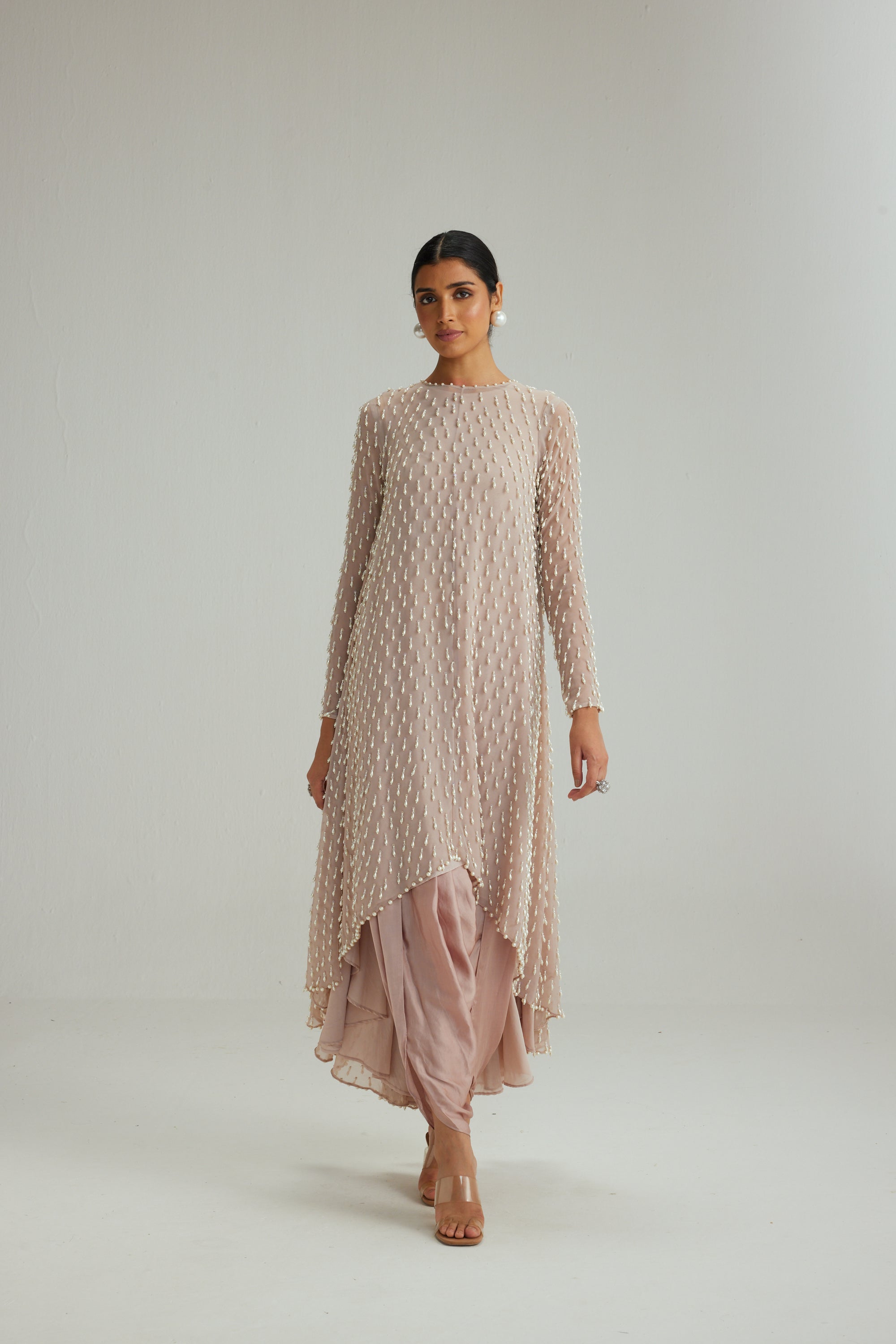 Ash Pink Pearl Drop Kurta Set