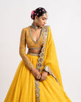 Yellow Silk Organza Lehenga Set