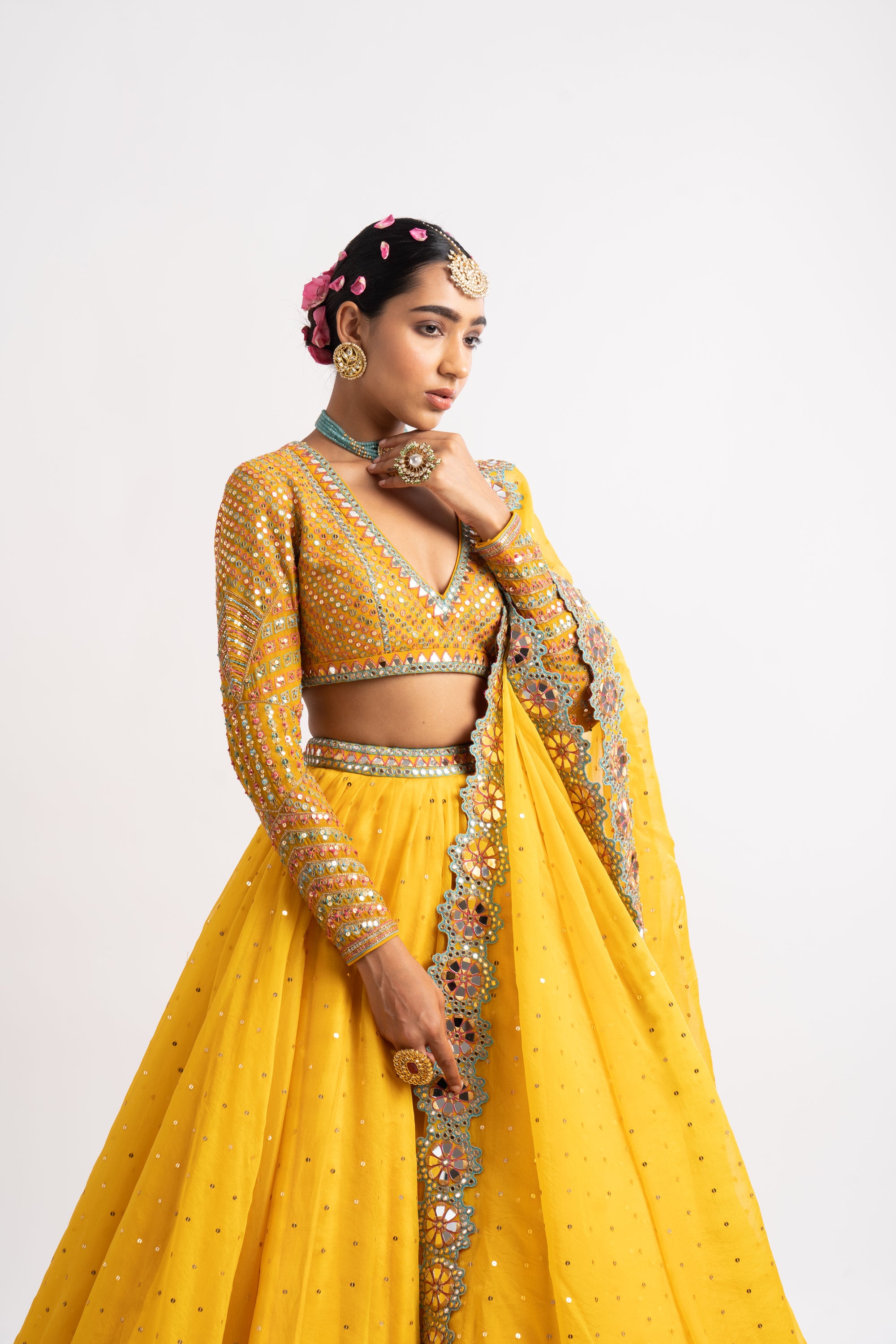 Yellow Silk Organza Lehenga Set