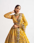 Yellow V Neck Heavy Multi Color Lehenga Set