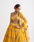 Yellow Multi Tier Multi Color Lehenga Set