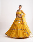 Yellow Noodle Strap Multi Tier Lehenga Set