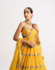 Yellow Noodle Strap Multi Tier Lehenga Set