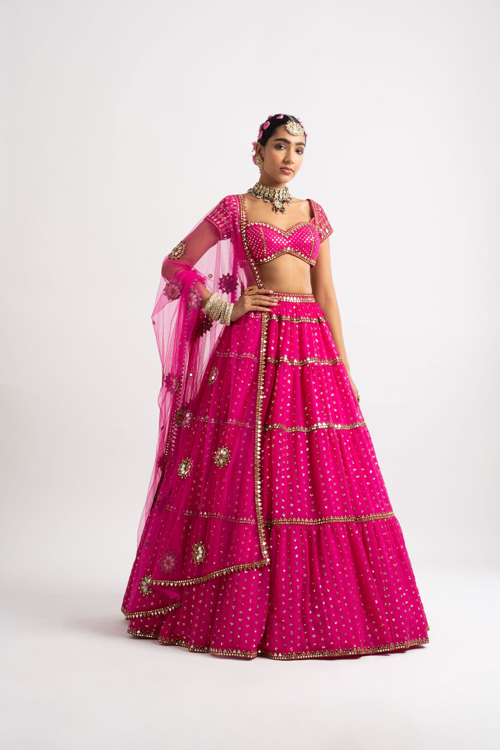 Fuschia Multi Tier Lehenga Set
