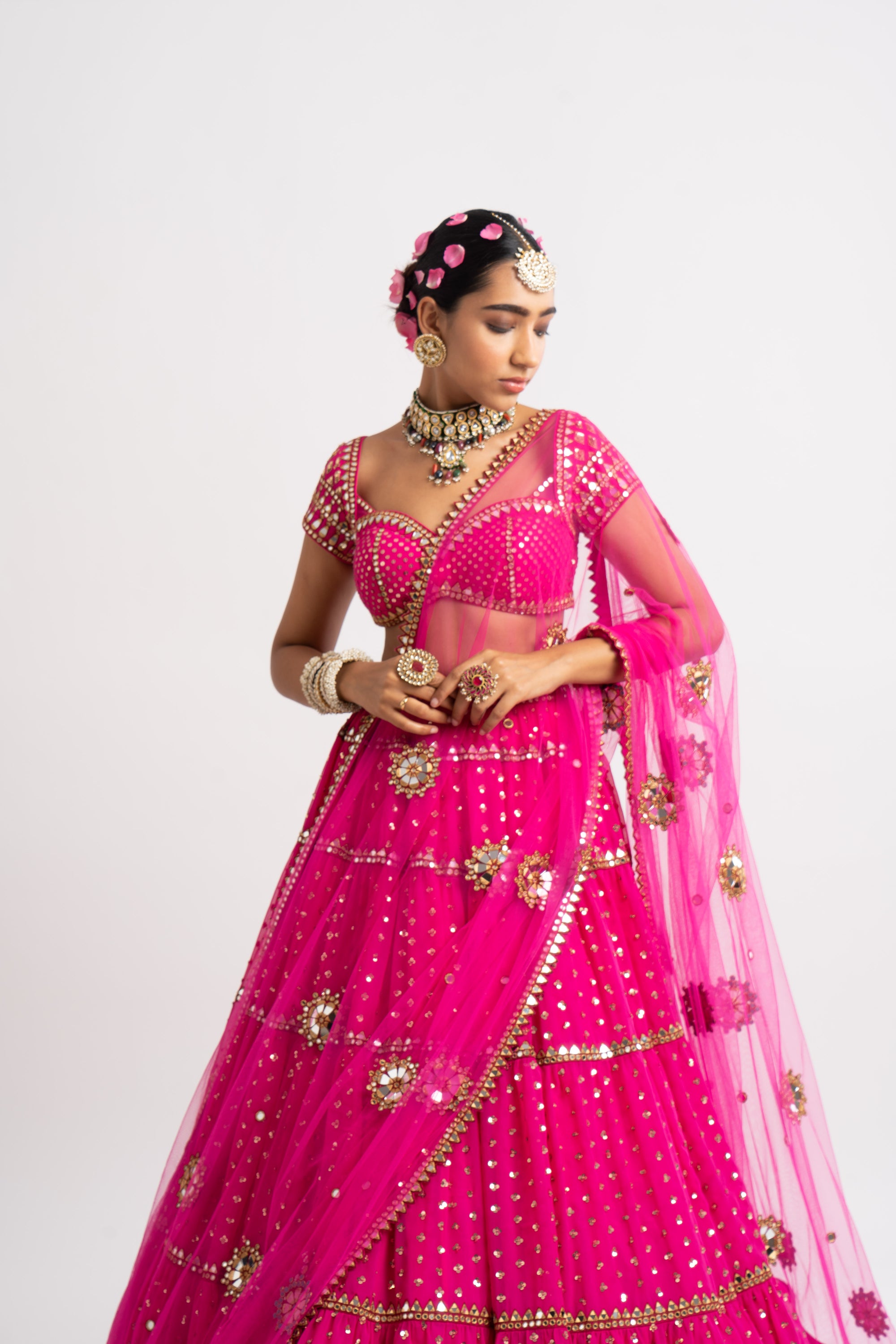 Fuschia Multi Tier Lehenga Set