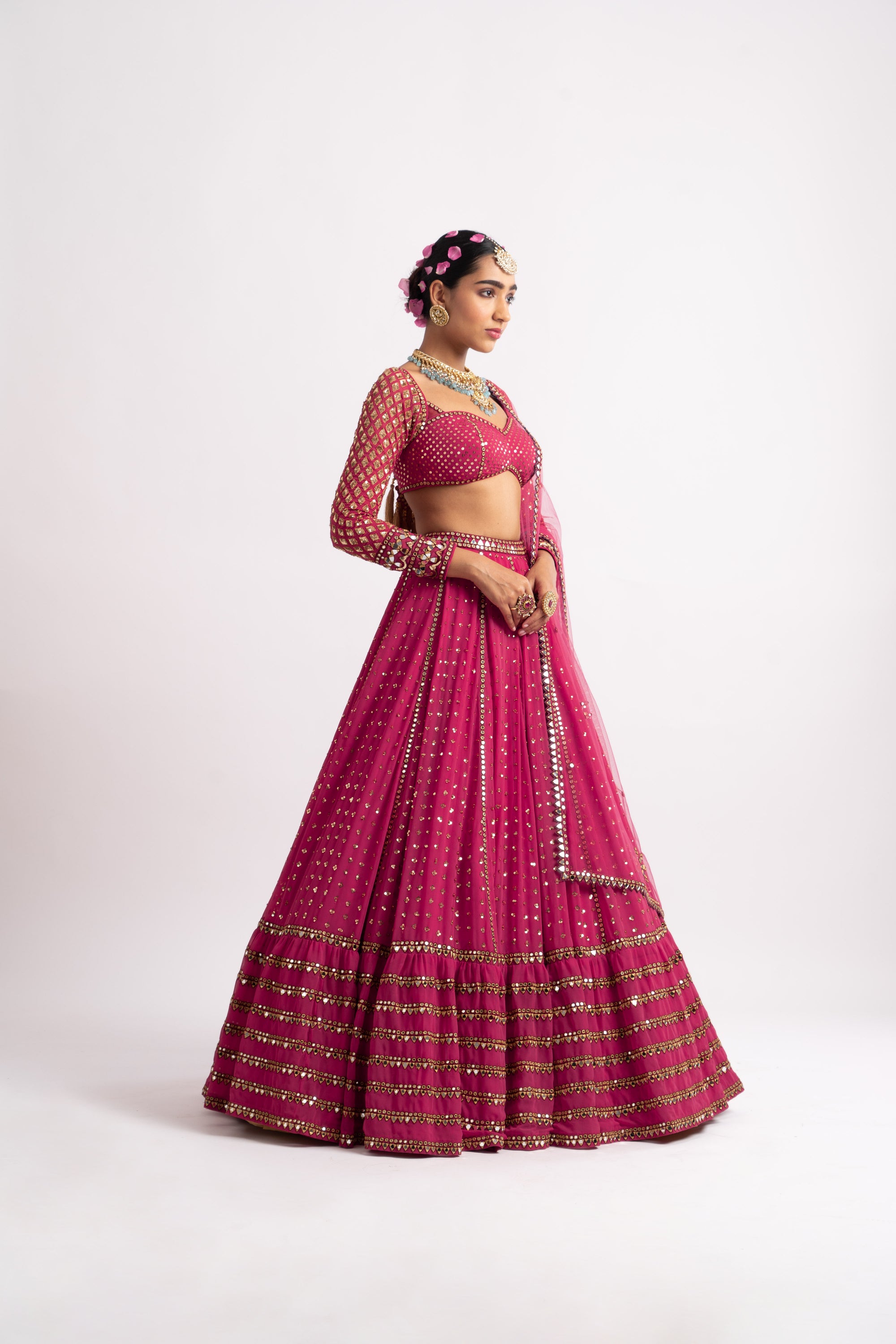 Deep Coral Single Tier Lehenga Set
