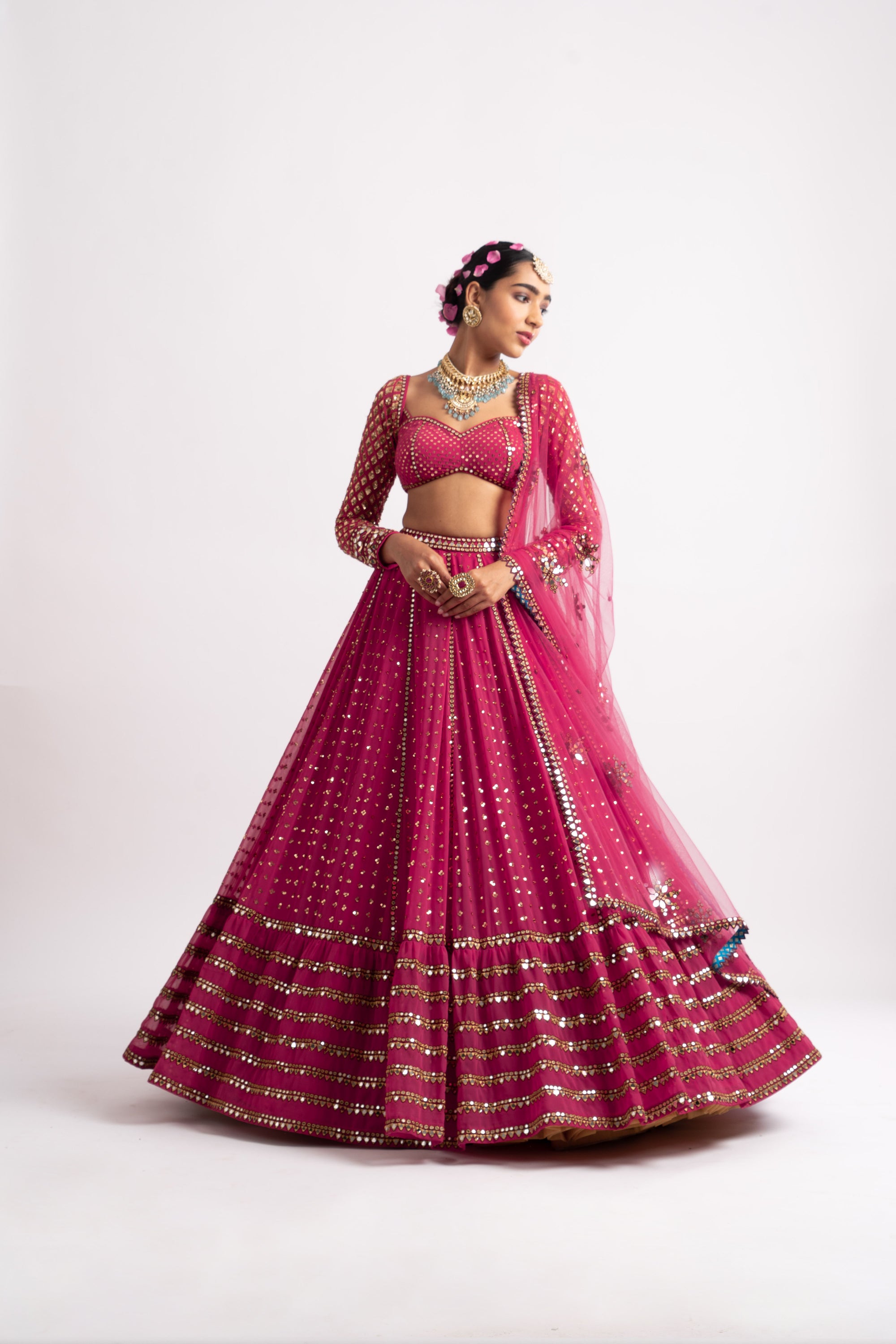 Deep Coral Single Tier Lehenga Set
