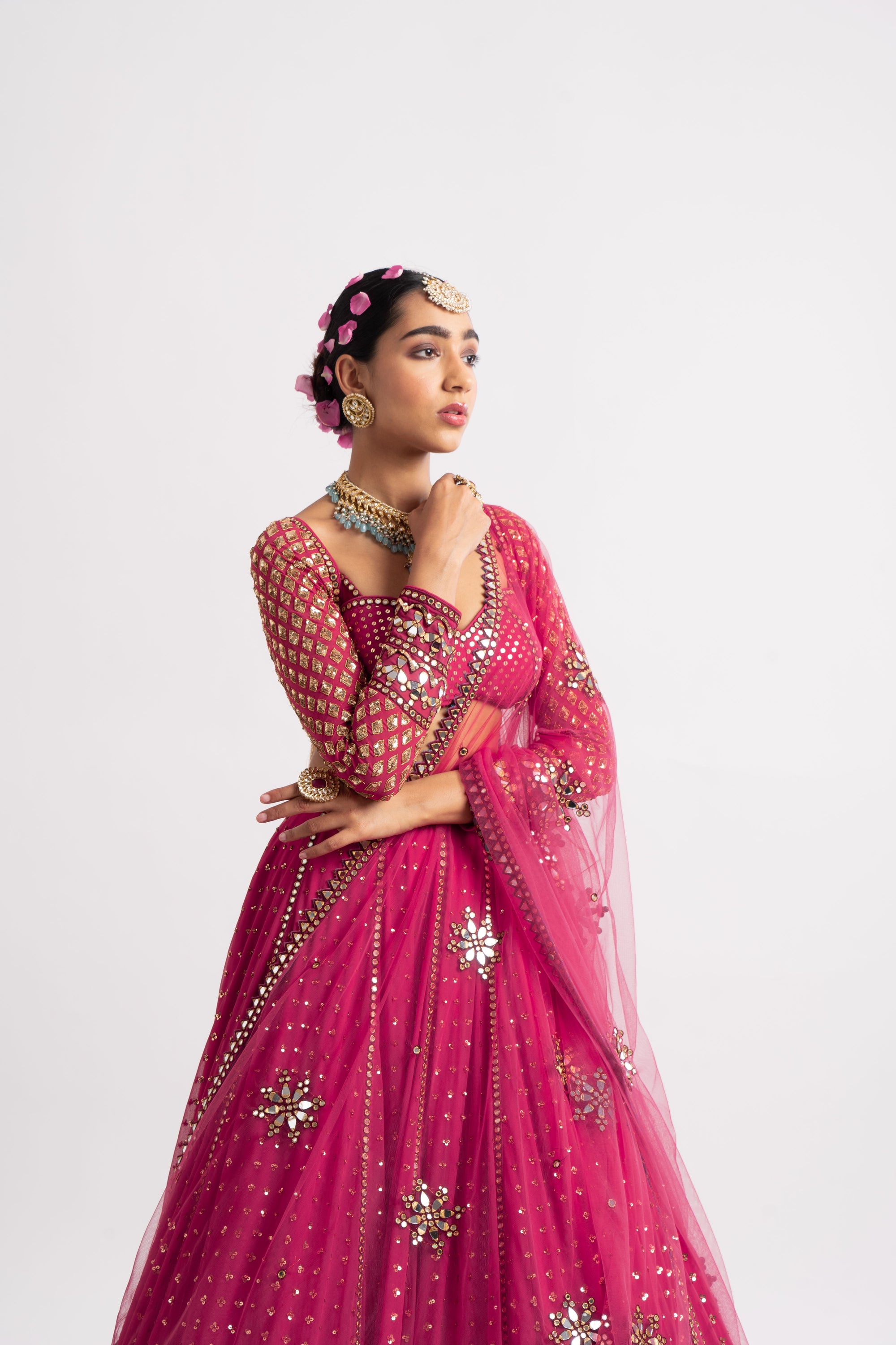 Deep Coral Single Tier Lehenga Set