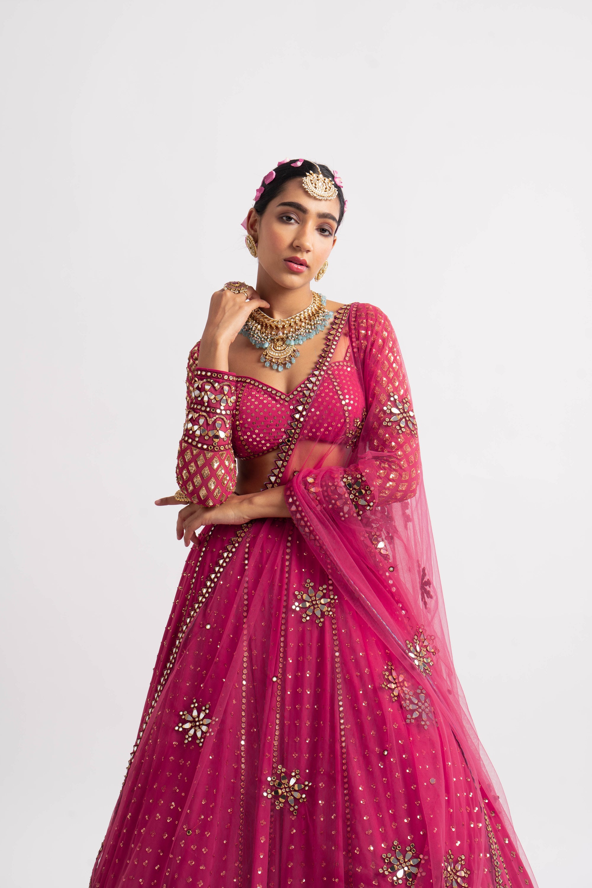 Deep Coral Single Tier Lehenga Set