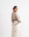 White Hand Cut Mirror Border Saree Set