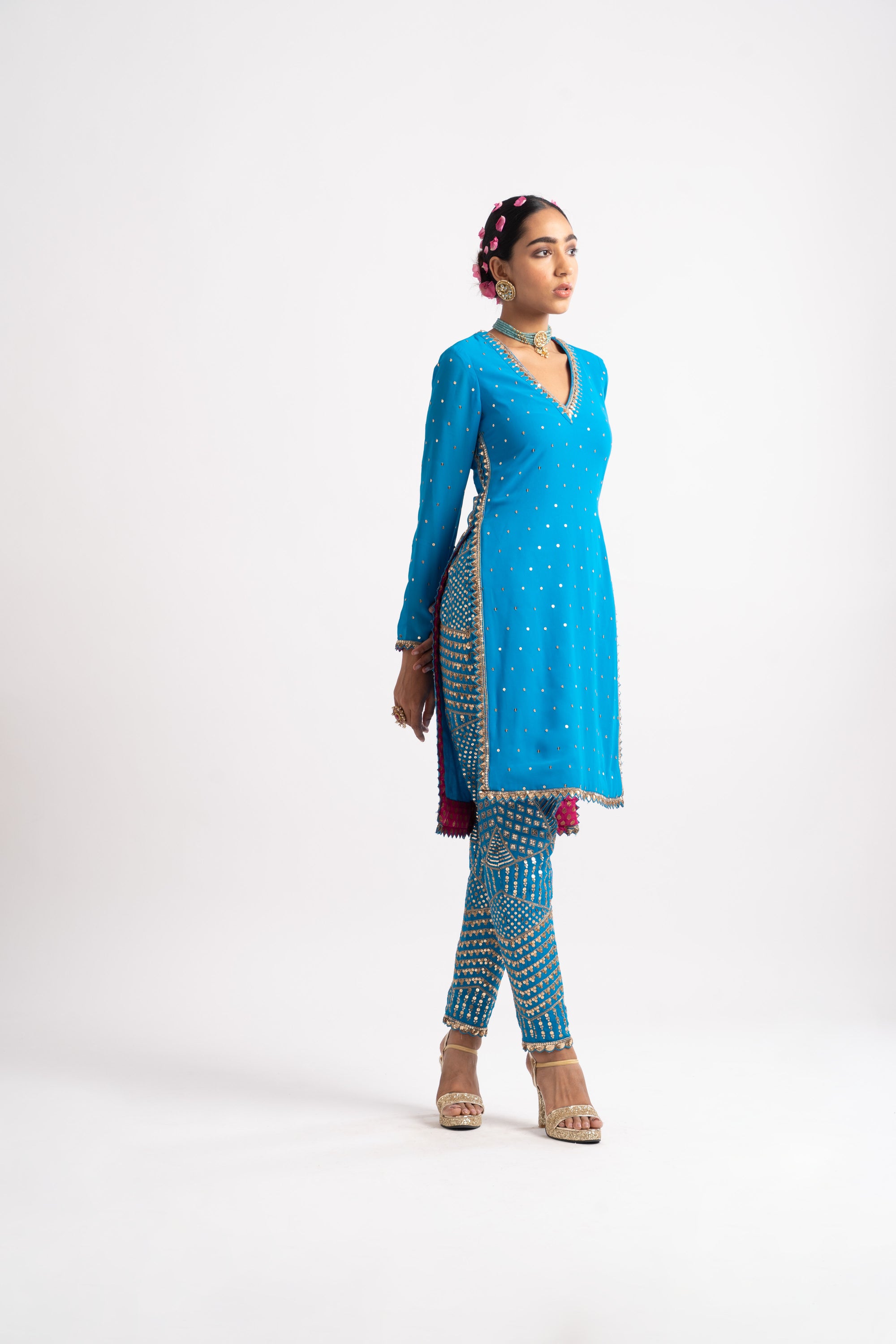 Firozi V Neck Multi Geo Pant Kurta Set