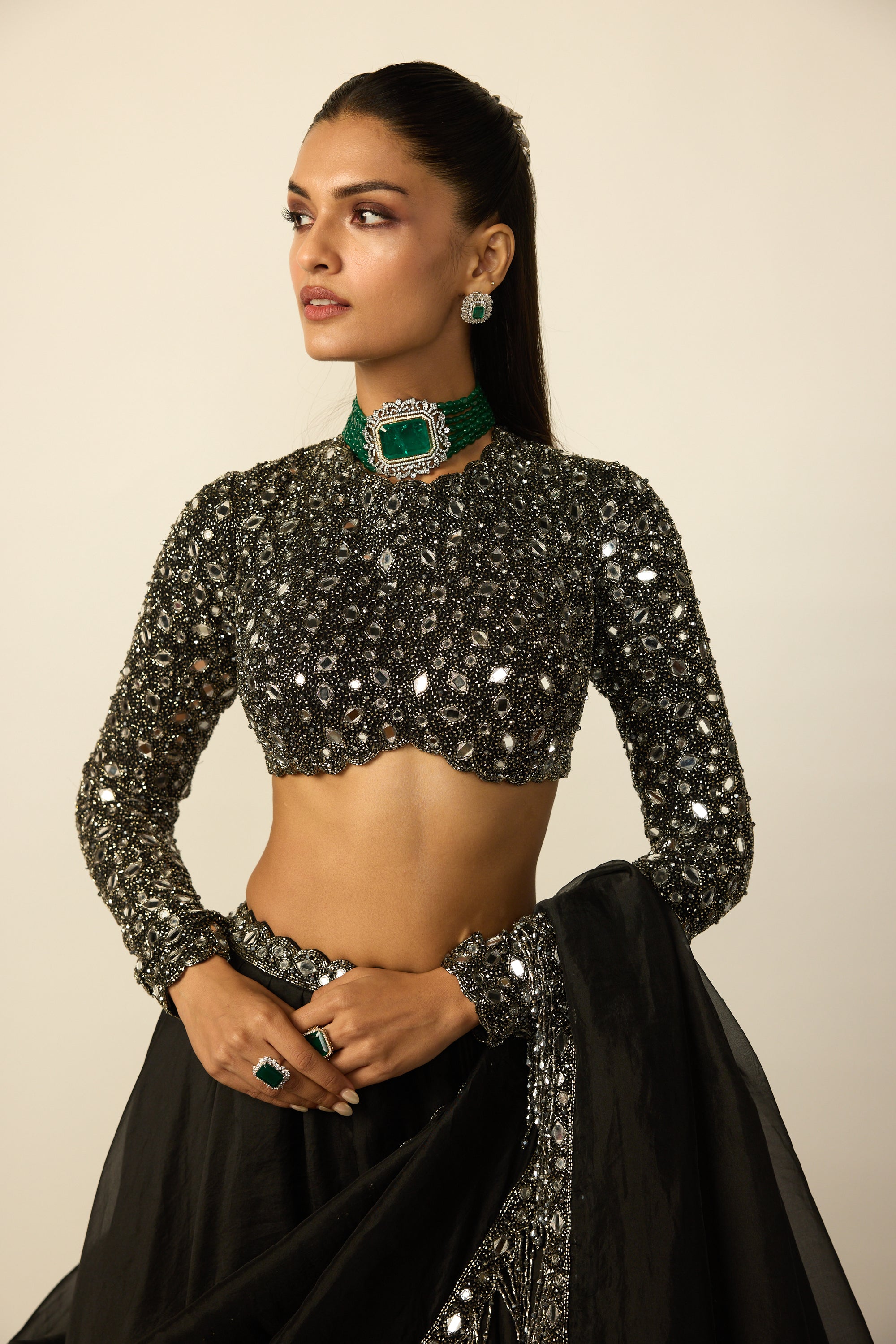 Black Tassel Dupatta Lehenga Set