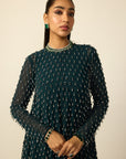 Dark Teal Silver Drop Kurta With Stole