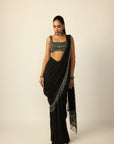 Black Georgette Tassel Saree