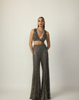 Metallic Grey Blouse Sharara Pant Set