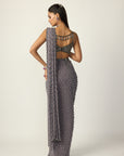 Metallic Grey Single Drop Draped Saree Set