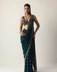 Dark Teal Linear Draped Saree
