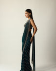 Dark Teal Linear Draped Saree