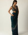 Dark Teal Linear Draped Saree