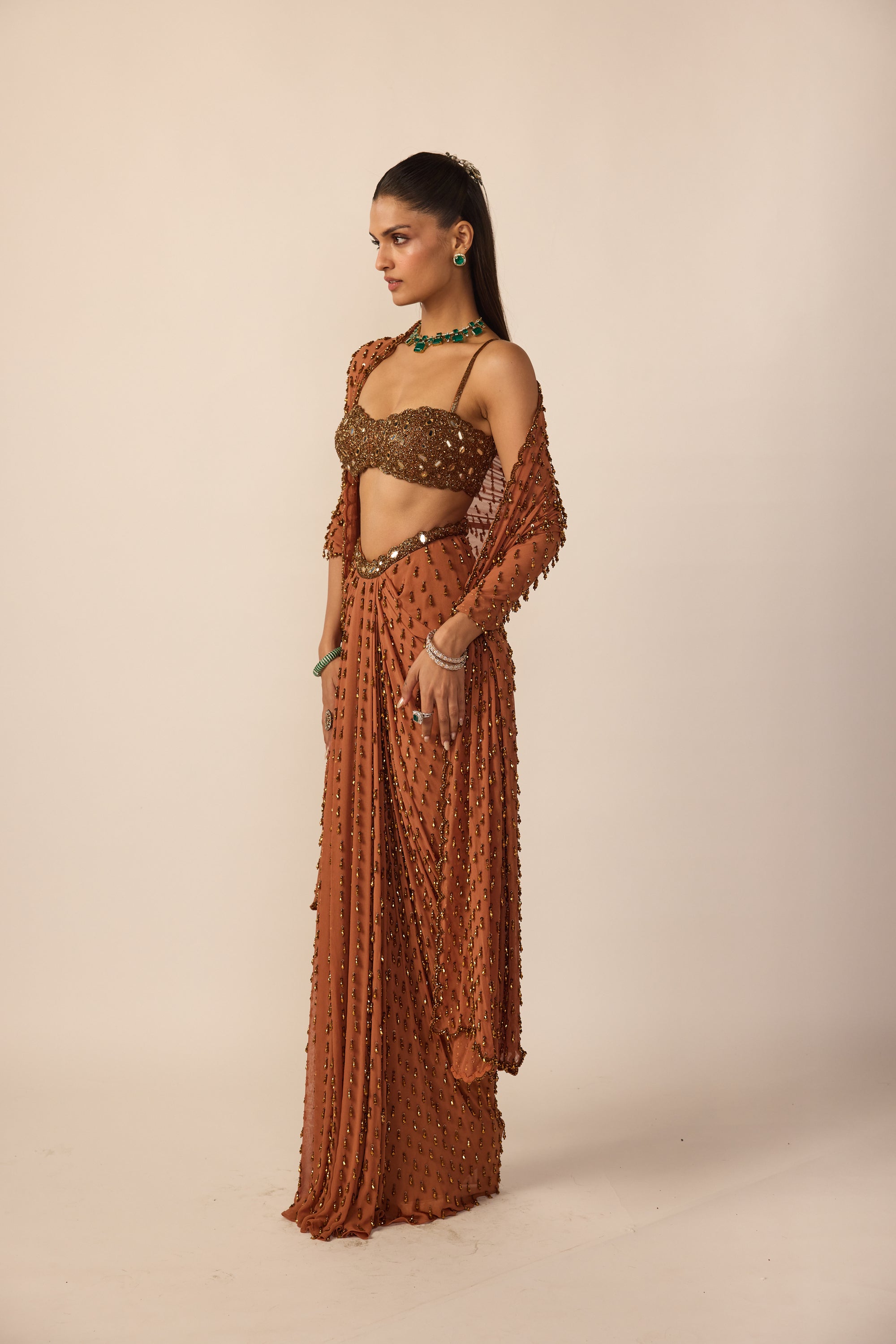 Metallic Copper Single Drop Skirt Set