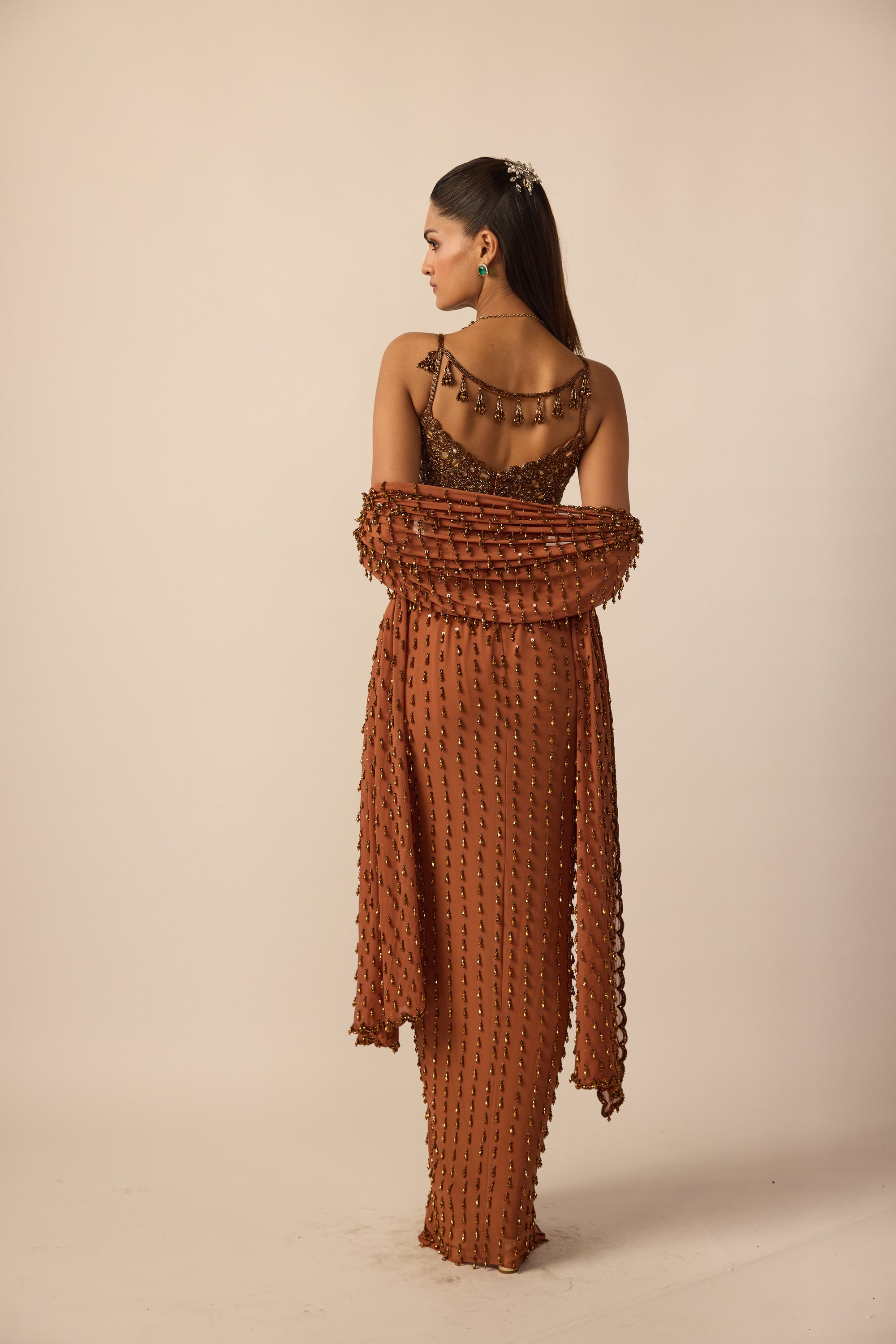 Metallic Copper Single Drop Skirt Set