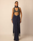 Deep Blue Single Drop Draped Skirt