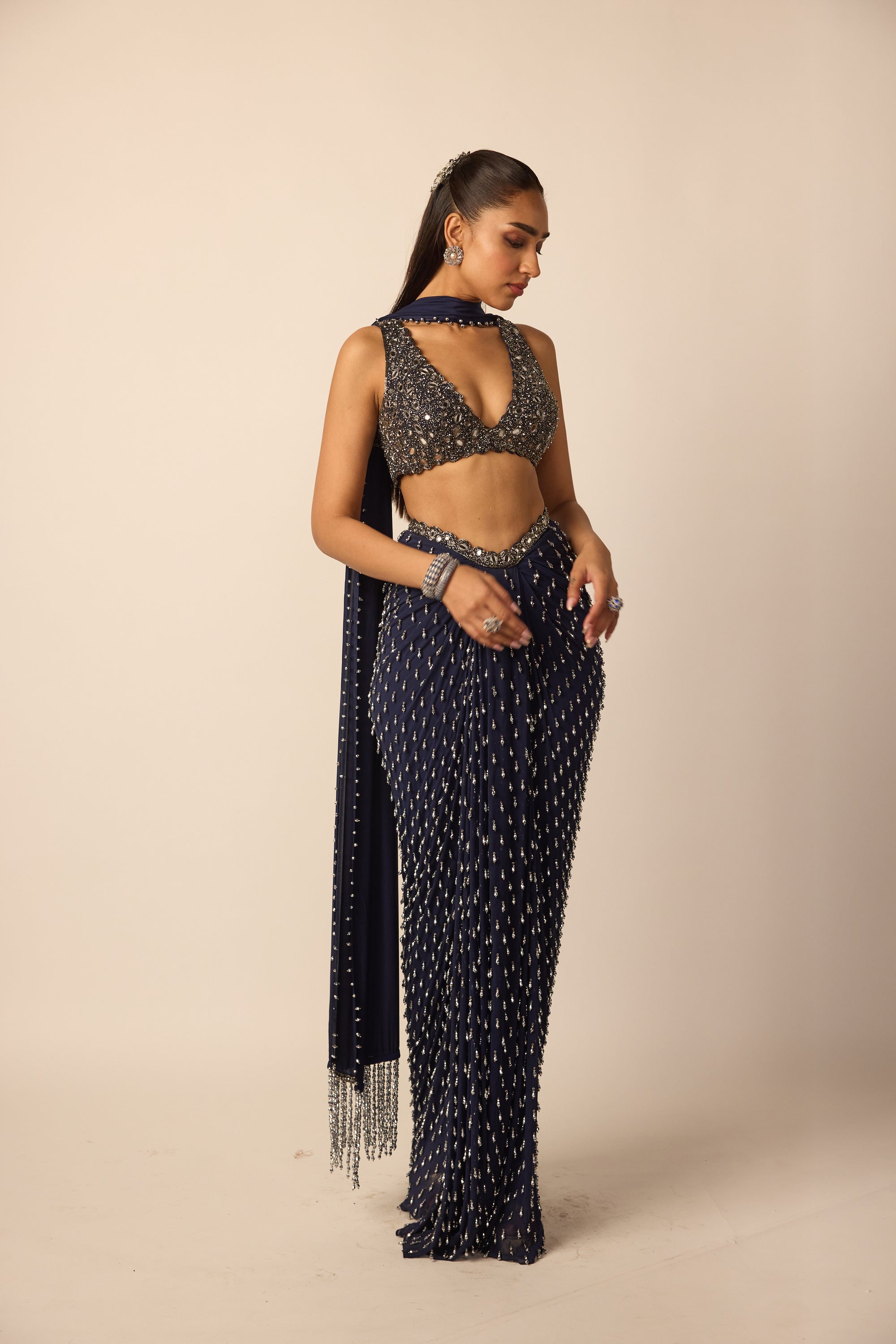 Deep Blue Single Drop Draped Skirt