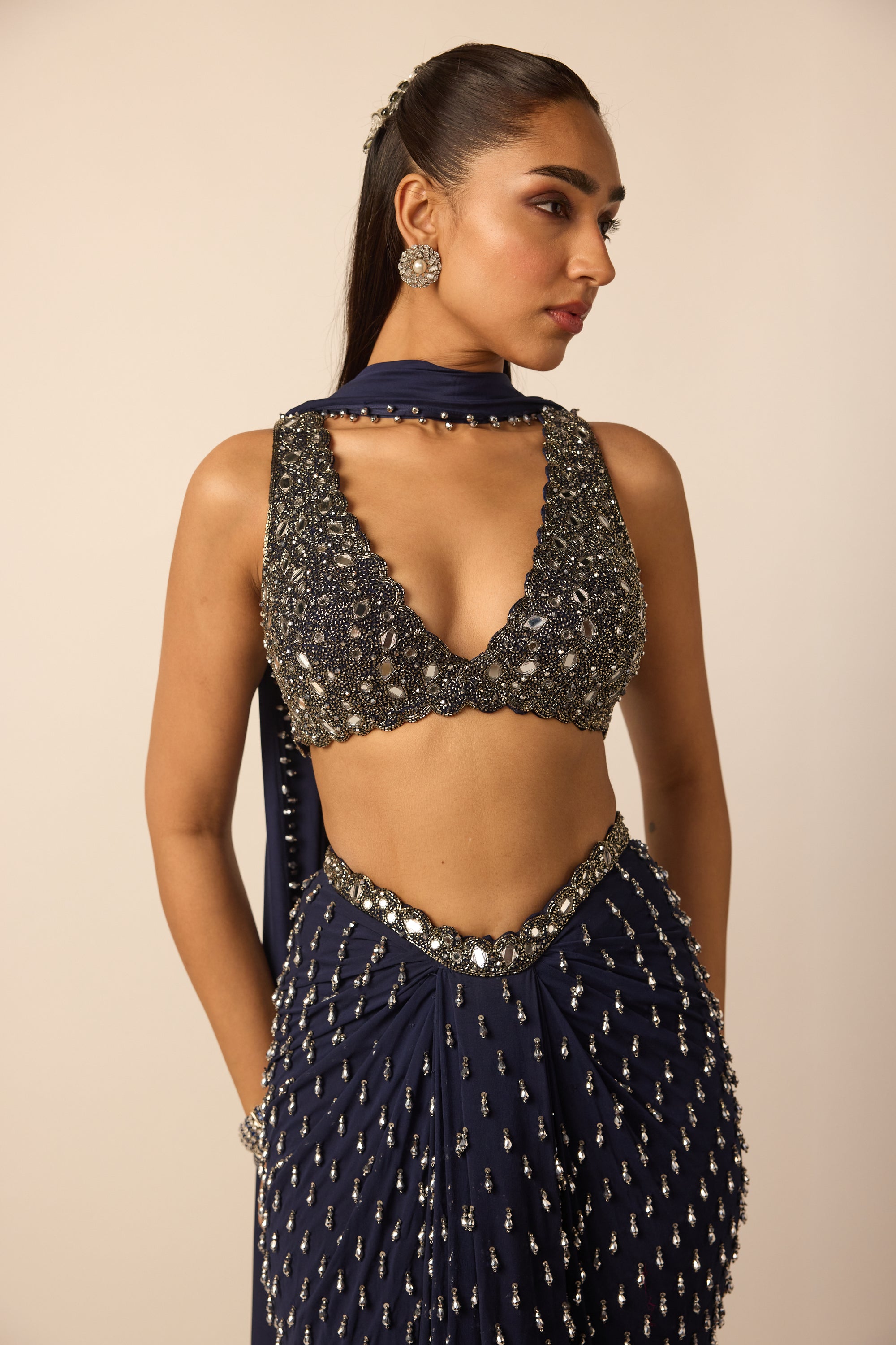 Deep Blue Single Drop Draped Skirt