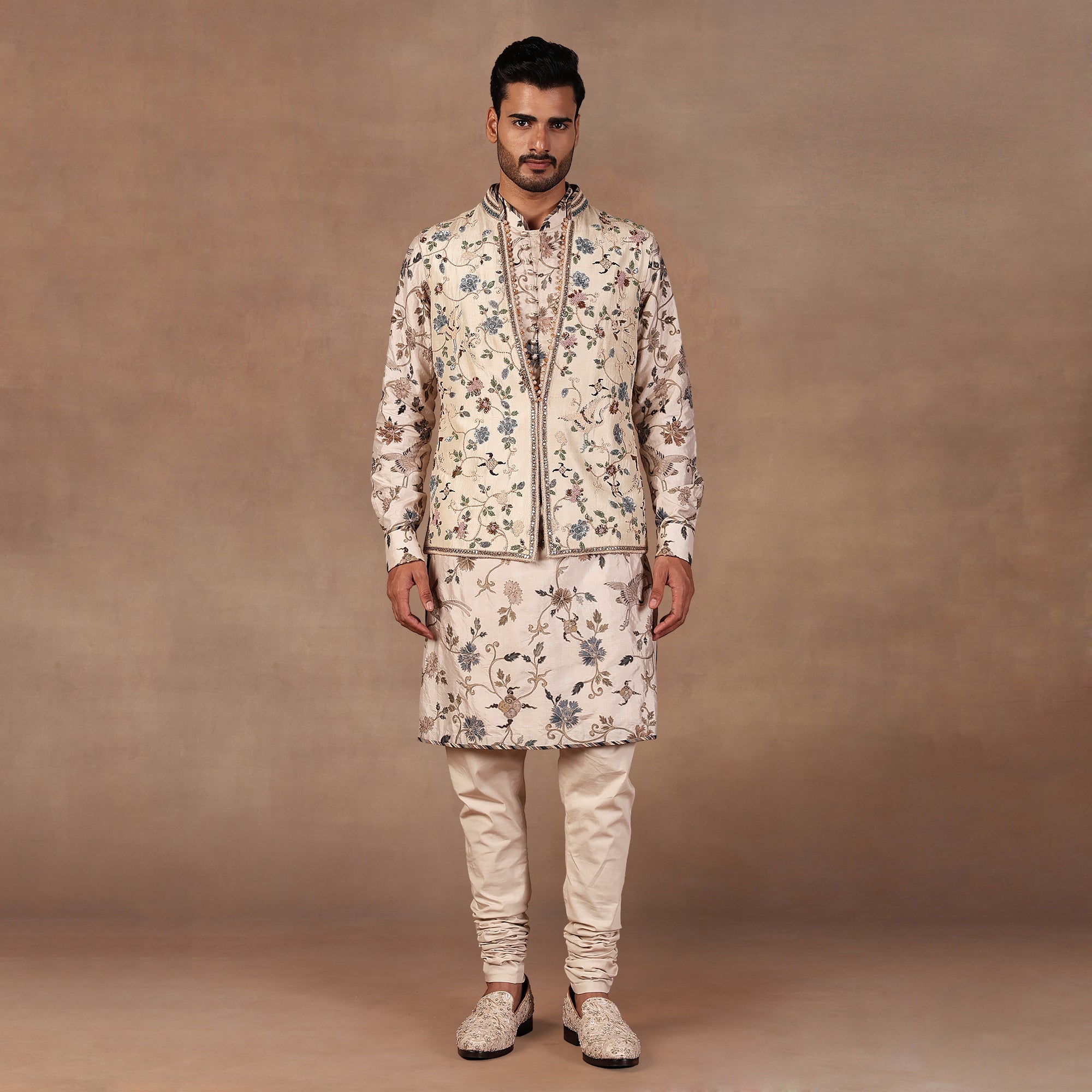Almond Ivory Nehru Jacket Set | East