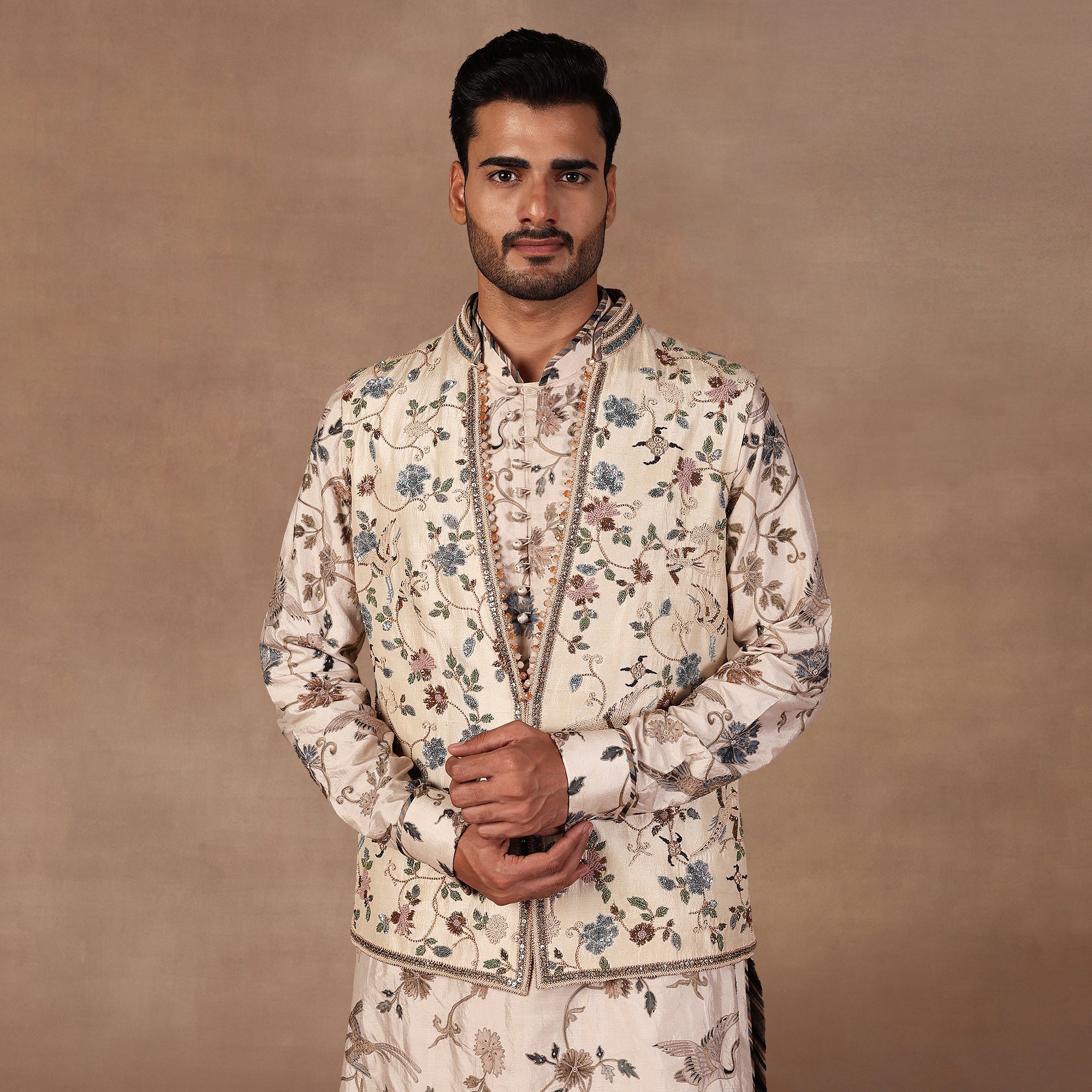 Almond Ivory Nehru Jacket Set | East